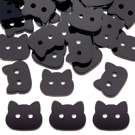 60pcs Cat Head Buttons Black Cat Shape Acrylic Buttons 2 Holes Small Sewing Replacement Button Flatback Decorative Craft Button for Sewing Decorations DIY Clothing Crafting 11x14x3mm DIY
