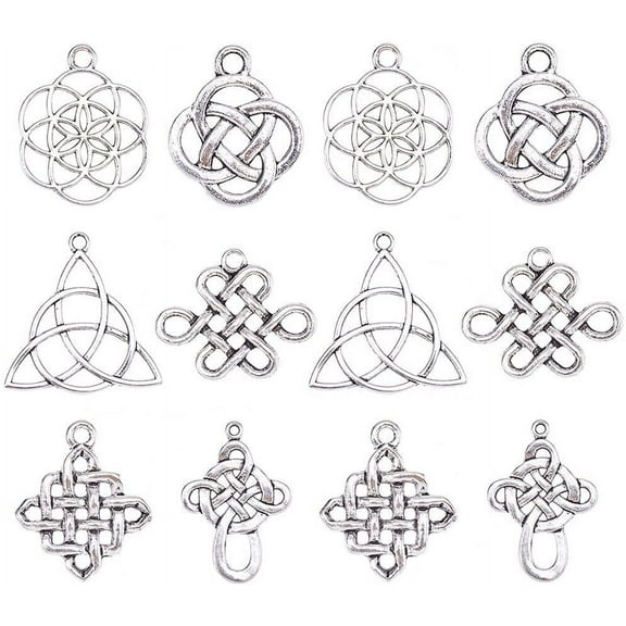 60pcs Celticing Knot Charms 6 Style Cross Charms Beads Irish Traditional Pendants Tibetan Alloy Charms Chinese Knot Pendants Connectors for DIY Bracelet Necklace Ornament Jewelry Making