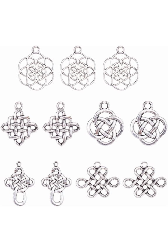 60pcs Celticing Knot Charms 6 Style Cross Charms Beads Irish Traditional Pendants Tibetan Alloy Charms Chinese Knot Pendants Connectors for DIY Bracelet Necklace Ornament Jewelry Making DIY