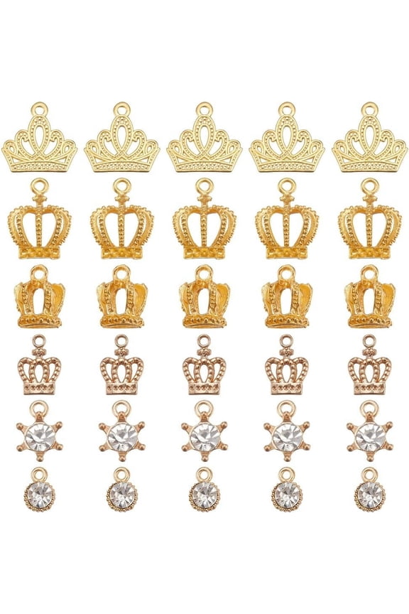60pcs Charms 6 Styles 3D Mini Charms Rhinestone charms Pendants Crafts King Queen Charms for Valentine's Day Earrings Bracelets Necklace DIY Making diy
