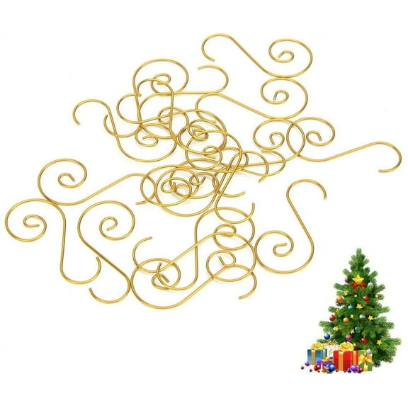 60pcs Christmas Ornament Hooks Christmas Tree S-Hooks Ornament Hanger Hanging Hook for Christmas Tree Christmas Balls Party Decorations (Gold)