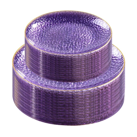 60pcs Clear Purple Plastic Plates Disposable With Rim Hammered Include 30 Dessert 30 Dinner For Party