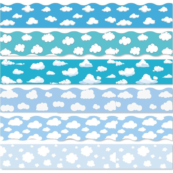 60pcs Coated Paper Border Decorative Stickers Self Adhesive Planner Stickers for Journal Scrapbooking Cloud 350x75mm 10 pcs/pattern Craft