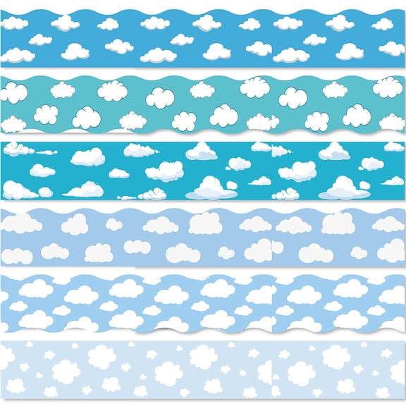 60pcs Coated Paper Border Decorative Stickers Self Adhesive Planner Stickers for Journal Scrapbooking Cloud 350x75mm 10 pcs/pattern