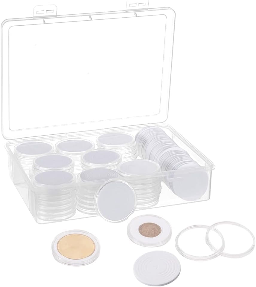 60pcs Coin Storage Box 6 Sizes Clear Coin Holder Case Plastic Coin Storage Organizer Box with Adjustable Gasket for Commemorative Coin Collection Supplies 20/25/30/35/40/46 mm Mixed Color