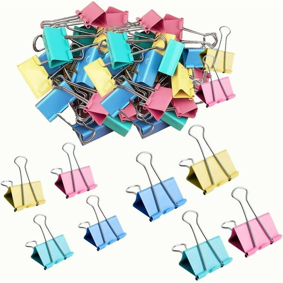 60pcs Colored Binder Clips Paper Clamps Assorted Size Small, Medium, Large Binder Paper Clips
