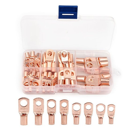 60pcs Copper Wire Terminal Connectors  Battery Cable Ring Terminal Connector Tube Classification Kit Suitable For Vehicles Ships  Distribution Cabinets  Household Appliances