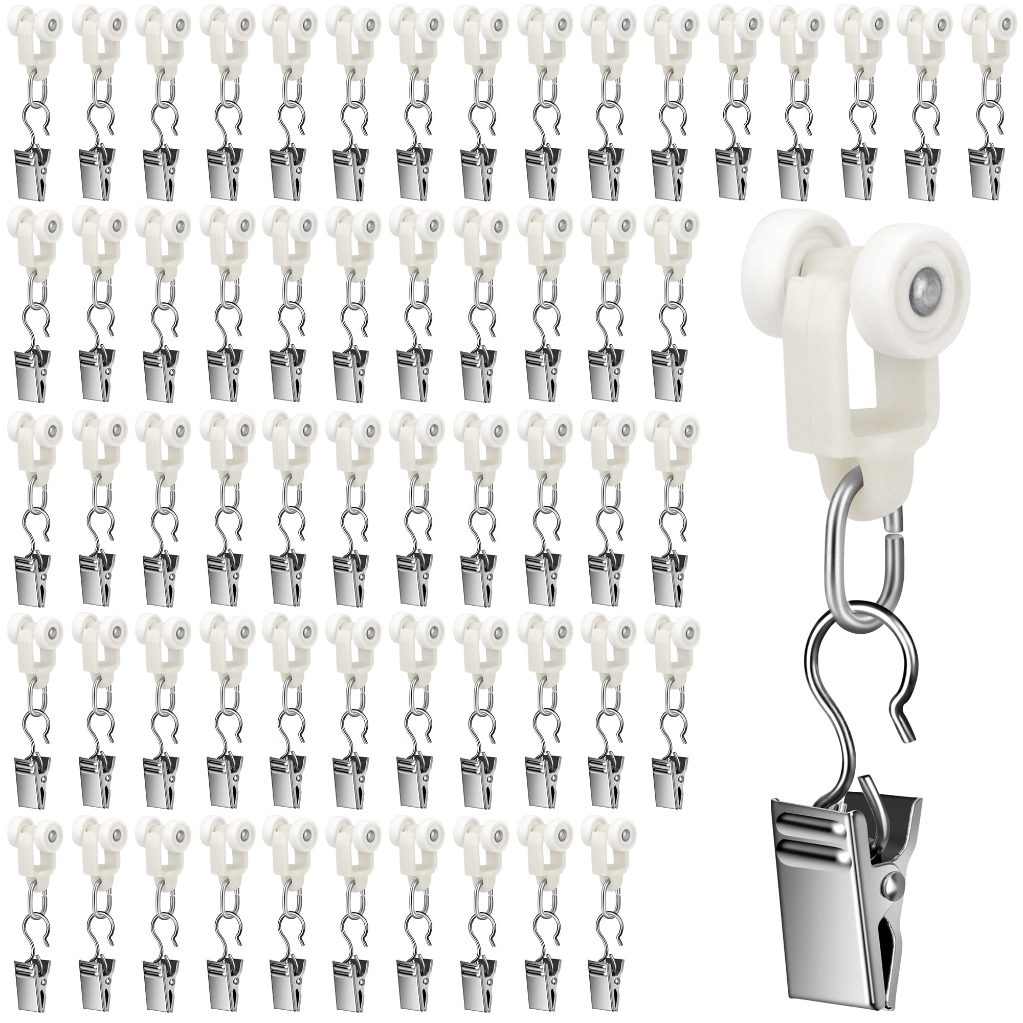 60pcs Curtain Roller Pinch Clips, EEEkit Steel Curtain Rail Hooks with
