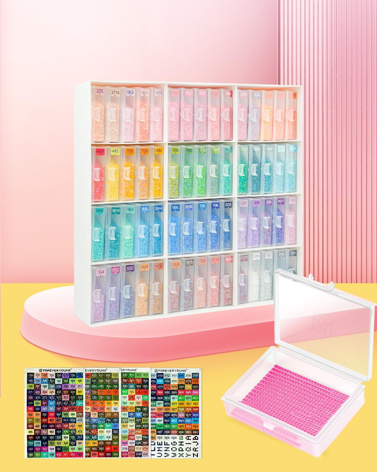 60pcs Diamond Art Storage Containers Trays ＆ Stand, Diamond Painting Accessories Diamond Painting Trays with Lids, 2-in-1 Diamond Art Trays and Diamond Painting Storage, Tools Storage Rack