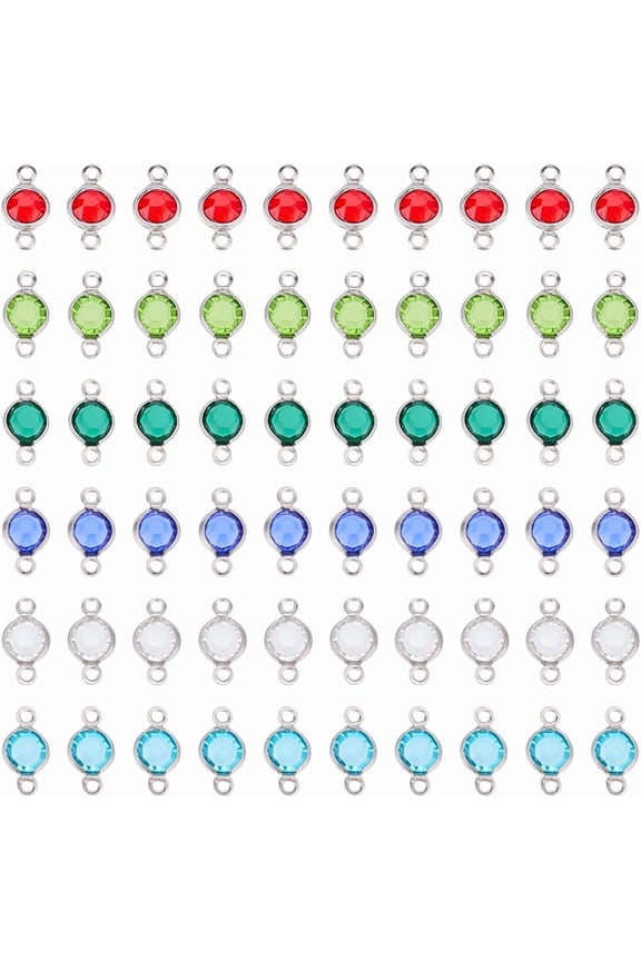 60pcs Double Loops Charm Connectors for Jewelry Making 6 Colors 304 Stainless Steel with Gemstone Flat Round Links Charms Double Loop Ring Charm for Necklace Bracelet Earring Pendants