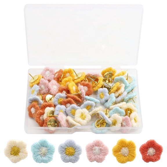 60pcs Embroidered Flower Pins Desk Accessories Cute Pushpins Cat Tape Dispenser Convenient Push Pin Round Push Decor Daily