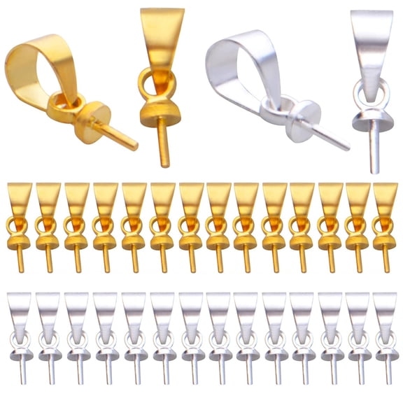 60pcs Eye Pin Bails Caps Brass Cup Pearl Eye Pin Bail Peg Pendants Pearl Cup Bail Pin Connectors for Half-drilled Beads Charms Jewelry Crafts Making Accessory, Gold and Silver