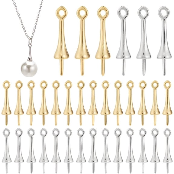 60pcs Eye Pin Nail Pendant Pearl Cup Eye Pin Half Diamond Bead Brass Cup Eye Nail Nail Pendant Small Cup Pearl Nail for Necklace Bracelet Earrings Jewelry Making Golden/Silver