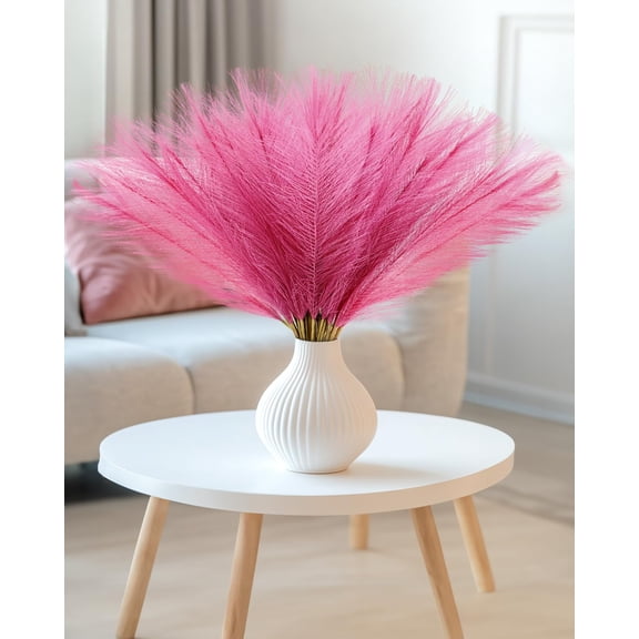 60pcs Faux Pampas Grass Decor, 17.7inch Hot Pink Short Artificial Pompous Grass Fluffy Fake Pompas Grass Branches Vase Filler Flower Arrangement for Home Wedding Centerpieces Decor, Rose Red