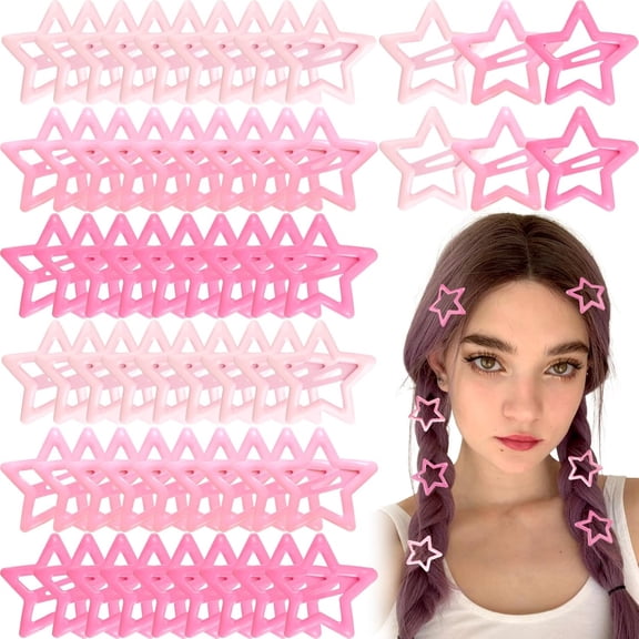 60pcs Ferroalloy Snap Hair Clips, Cute Star Clips Hair Barrettes, Non-Slip Fashion Hair Accessories for Women- Pink