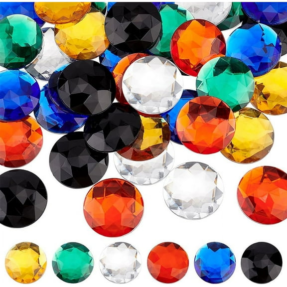 60pcs Flat Back Acrylic Rhinestones 30mm Round Rhinestones Cabochons Acrylic Glitter Gems Cosplay Gems Jewels for Costume Jewelry Making Cosplay Embelishments - 6 Colors