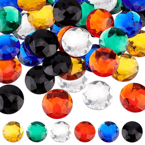 60pcs Flat Back Acrylic Rhinestones 30mm Round Rhinestones Cabochons Acrylic Glitter Gems Cosplay Gems Jewels for Costume Jewelry Making Cosplay