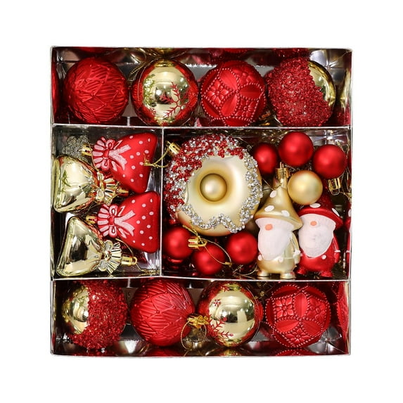 60pcs Flocked Plastic Christmas Ball Ornaments Set, Metallic Plated Christmas Tree Decorations with Hanging Ropes, Assorted Sizes Holiday Party Decoration Supplies for Home & Party