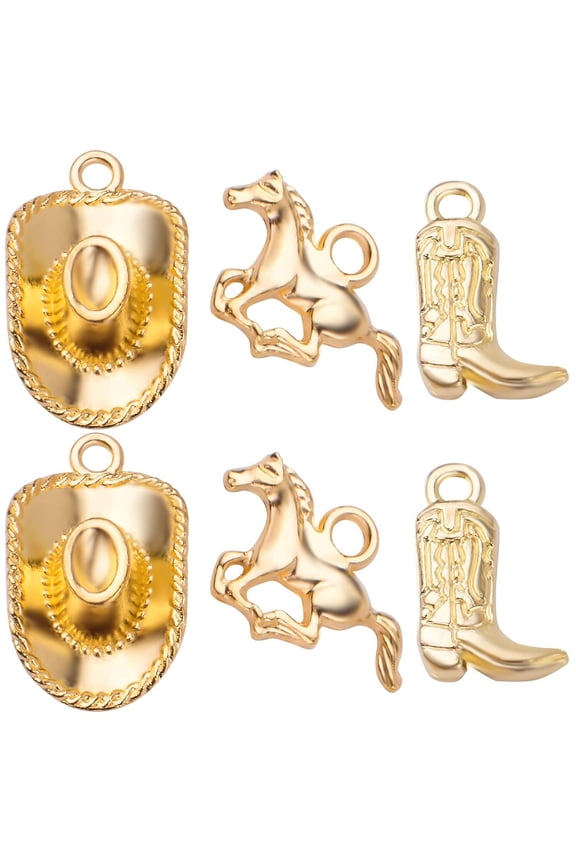 60pcs Gold Plated Western Themed Cowboy Charms Tibetan Alloy Cowboy Boot Horse Hat Pendants Charms Party Favors for DIY Earrings Bracelet Necklace Jewelry Making Findings, 3 Styles
