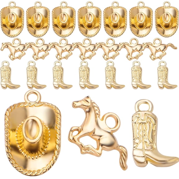60pcs Gold Plated Western Themed Cowboy Charms Tibetan Alloy Cowboy Boot Horse Hat Pendants Charms Party Favors for DIY Earrings Bracelet Necklace Jewelry Making Findings, 3 Styles