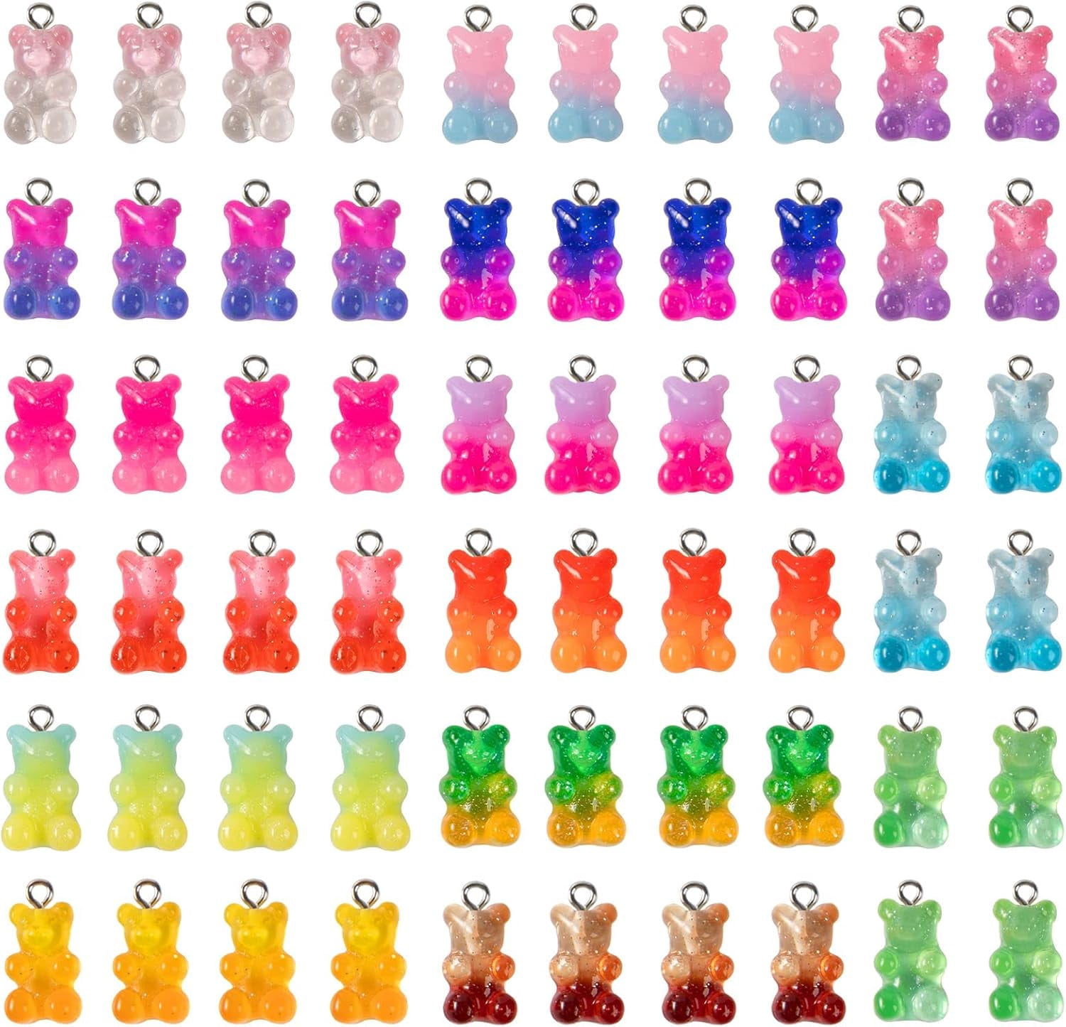 60pcs Gradient 3D Gummy DIY Bear Charms- Resin Bear Shaped Clay Pendants in 15 Colors Earring Bracelet Nacklace DIY Jewelry Making Pendants Nail Art Accessory for Adults DIY Handmade Crafting Gifts