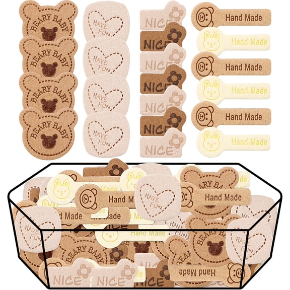 60pcs Handmade Leather Labels – Sew-on Faux Leather Tags for Crochet, Knitting, Bags, Hats & DIY Crafts