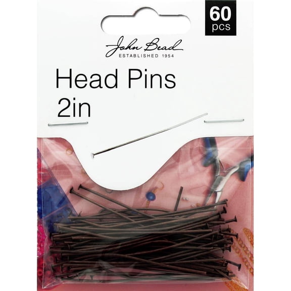 60pcs John Bead Must Have Findings 2in 20ga (0.032) Antique Copper Head Pins for Jewelry Making
