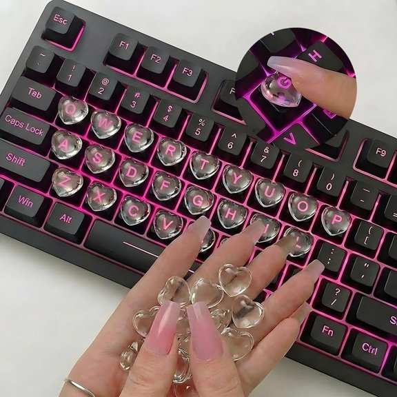 60pcs Keyboard Bubbles for Long Nails, Raised Glass Heart Key Covers, No-Residue, Reusable, Easy to Apply, Universal Keyboard Stickers for Laptop, PC, MacBook & Calculator
