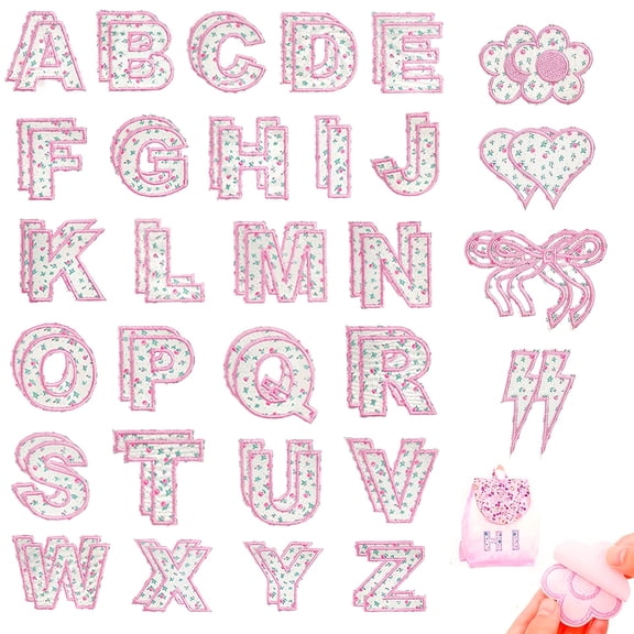 60pcs Letter Patches Self - Adhesive for Clothing: Blue Flowers Letters Patch Stickers A-Z Alphabet Applique - Cute Varsity Fabric Letters Patches Stick On Jackets Hats Bags DIY Crafts