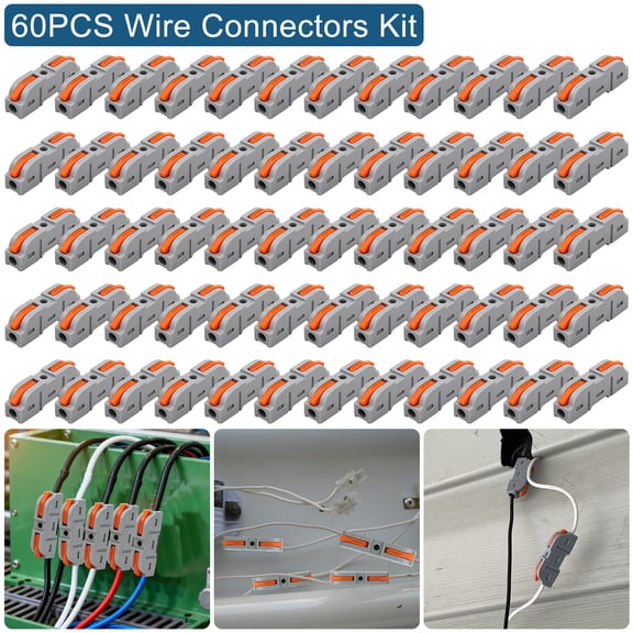 60pcs Lever Nuts Wire Connector Kit, EEEkit 1 to 1 Quick Conductor Combination Compact Splicing Connectors