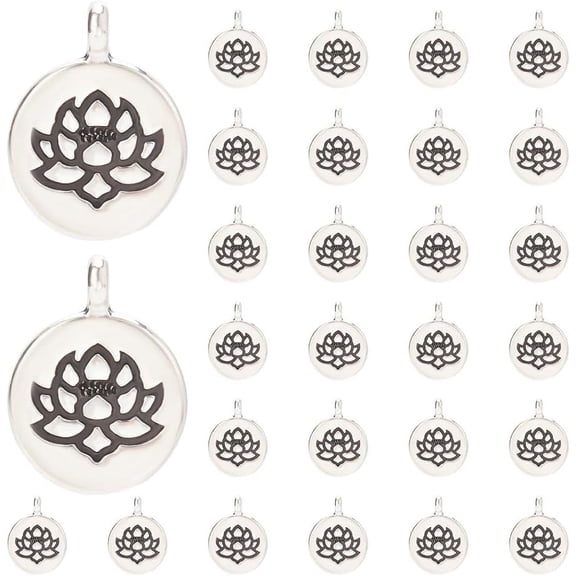 60pcs Lotus Flower Charms Silver Tibetan Alloy Flat Floral Charms Pendants Metal Beads Charms for Bracelet Necklace Earring Diwali Jewelry Making DIY Crafts Antique Golden