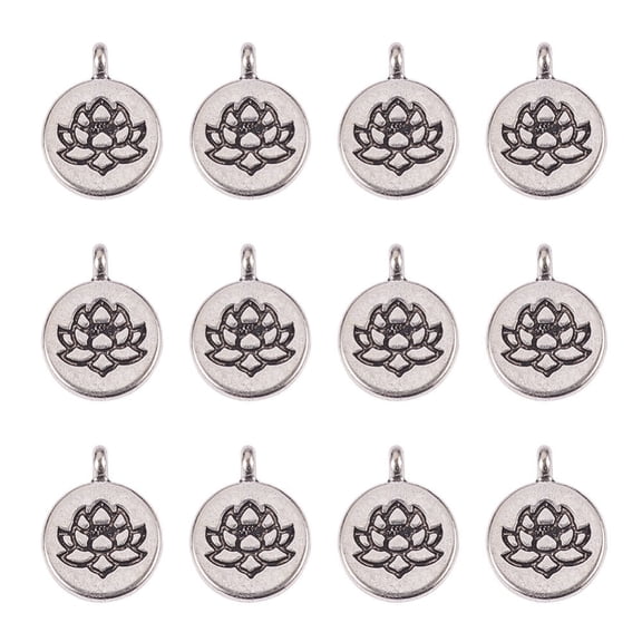 60pcs Lotus Flower Charms Silver Tibetan Alloy Flat Floral Charms Pendants Metal Beads Charms for Bracelet Necklace Earring Diwali