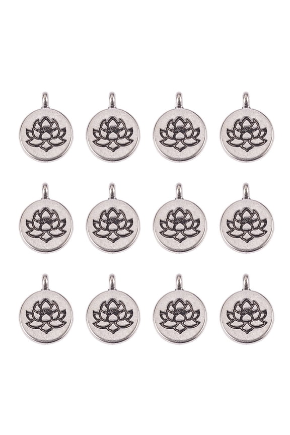 60pcs Lotus Flower Charms Silver Tibetan Alloy Flat Floral Charms Pendants Metal Beads Charms for Bracelet Necklace Earring Diwali