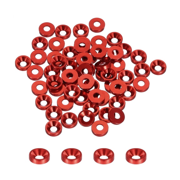 60pcs M3 Counterbore Washers, 8mm/0.31inch Anodized Aluminum Alloy, Head Gaskets for Screw RC, Deep Red