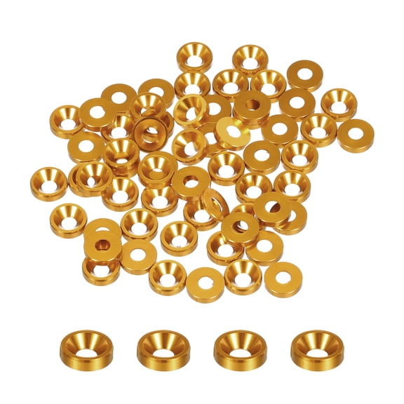60pcs M3 Counterbore Washers, 8mm/0.31inch Anodized Aluminum Alloy, Head Gaskets for Screw RC, Gold