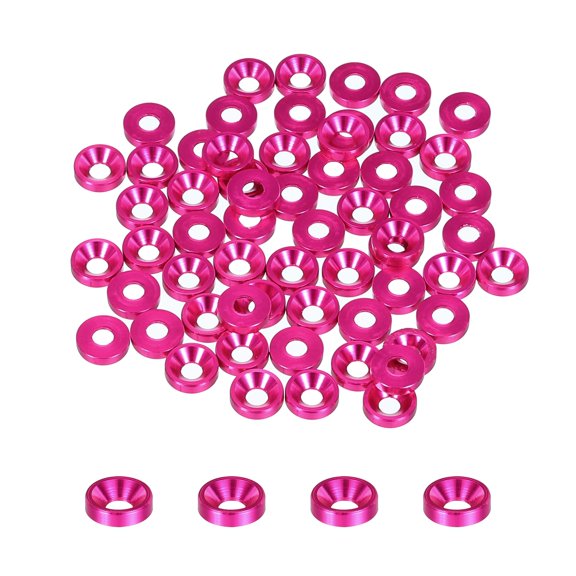 60pcs M3 Counterbore Washers, 8mm/0.31inch Anodized Aluminum Alloy, Head Gaskets for Screw RC, Hot Pink