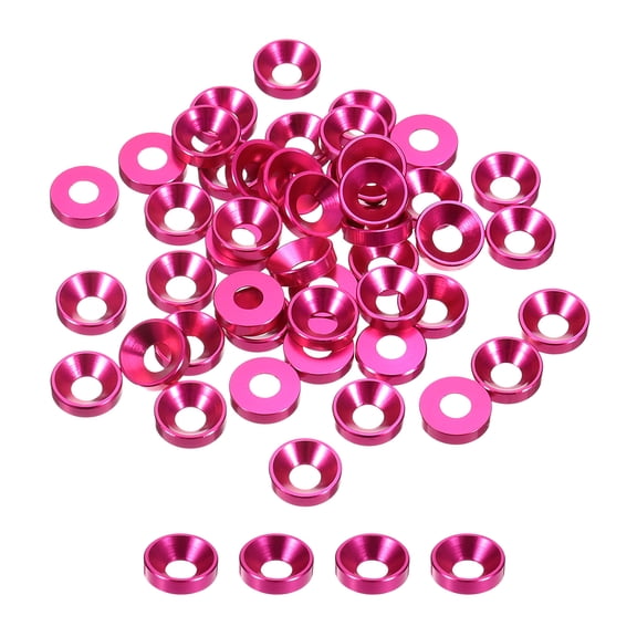 60pcs M4 Counterbore Washers, 10mm/0.39inch Anodized Aluminum Alloy, Head Gaskets for Screw RC, Hot Pink