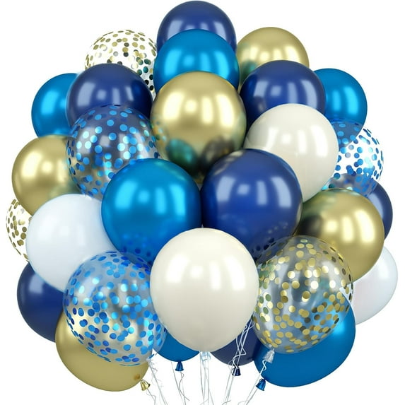 60pcs Metallic Royal Navy Blue Balloons, Pearl White Balloons for Birthday Party Baby Shower Engagement Wedding Party Supplies Blue Graduation Navy Party