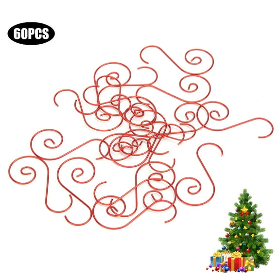 60pcs Mini Multi Purpose Metal S Shape Hooks Christmas Tree Holder Decoration - Perfect for Hanging Ornaments, Lights, and Garland on Christmas Trees, Wreaths[Red]