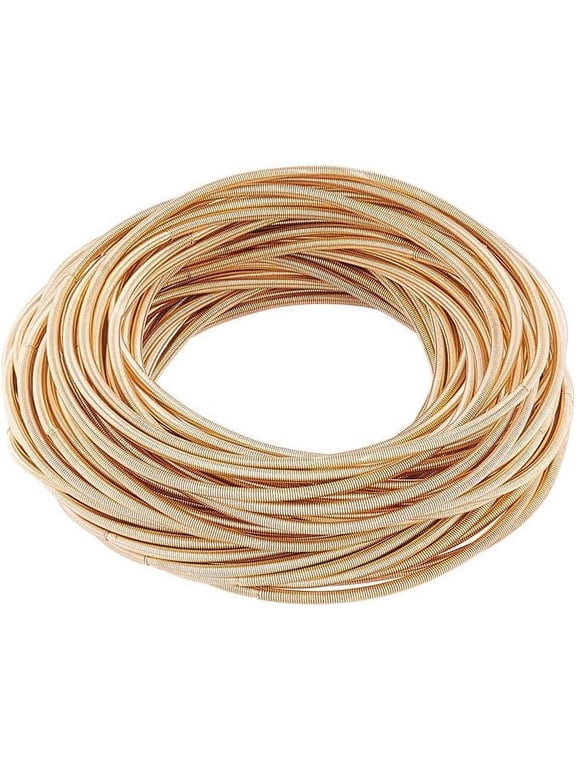 60pcs Minimalist Steel Spring Chain Stretch Bracelets 58.5mm Guitar String Coil Bracelets Gold String Bracelets for DIY Women Metal Bangle Bracelets Stackable Bracelets Wire Layered Bracelet