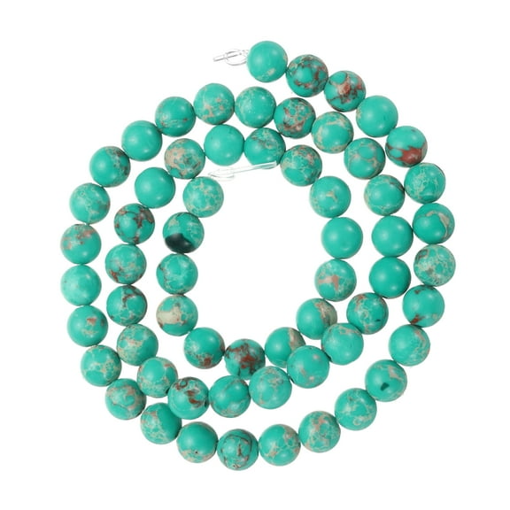 60pcs Natural Galaxy Sea Sediment Beads 6mm Polished Round Smooth Gemstone Loose Beads (15" Length, Mixed Deep Green)