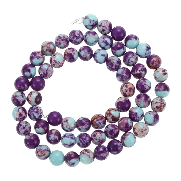 60pcs Natural Galaxy Sea Sediment Beads 6mm Polished Round Smooth Gemstone Loose Beads (15" Length, Mixed Purple Blue)