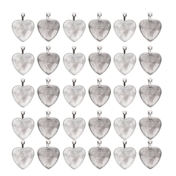60pcs Pendant Trays Heart Shaped Pendant Setting Cabochon Base Setting with Glass Cabochon