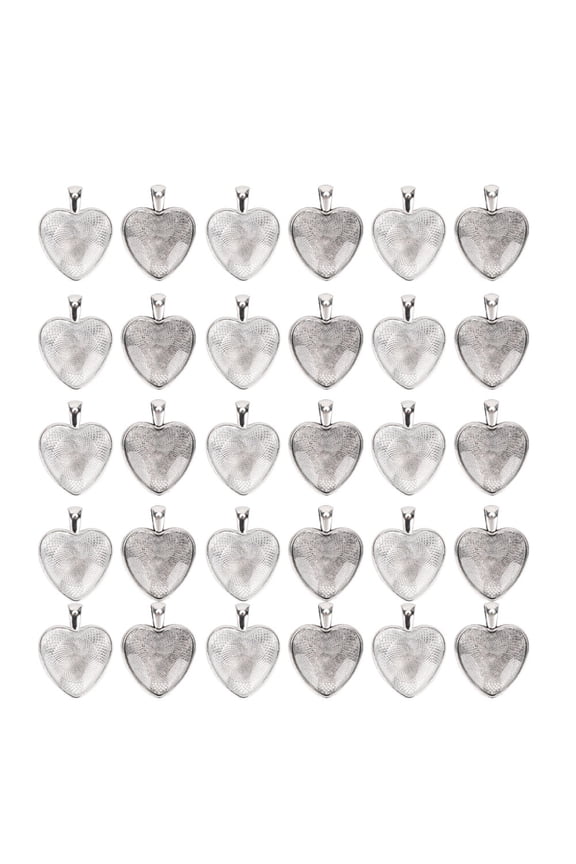 60pcs Pendant Trays Heart Shaped Setting Cabochon Base with Glass