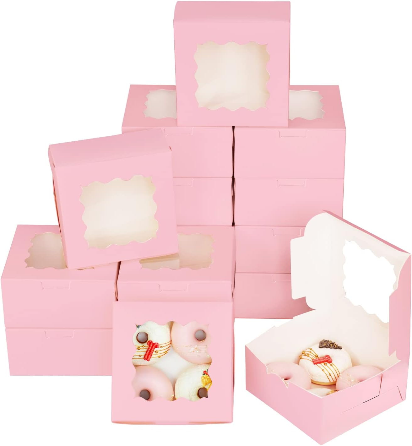 60pcs Pink Cookie Boxes 6x6x3 inches Easy Assemble Macaroon Pastry ...