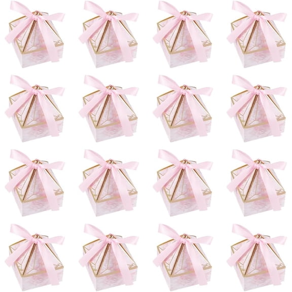 60pcs Pink Wedding Gift Box Diamond Shape Candy Box with Bow Ribbon Diamond Shape Candy Box for Wedding Bridal Party Birthday Party Decoration 27.5x27.5x33.4inch DIY