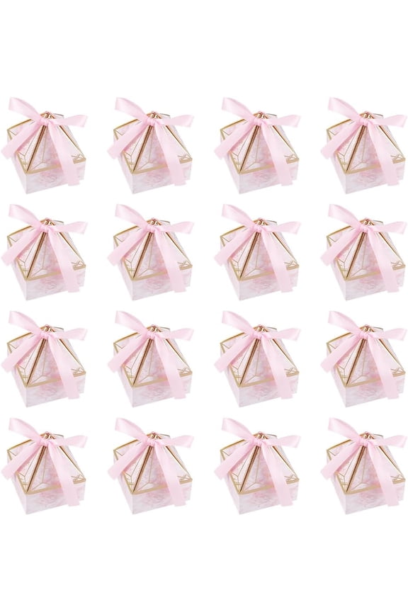 60pcs Pink Wedding Gift Box Diamond Shape Candy Box with Bow Ribbon Diamond Shape Candy Box for Wedding Bridal Party Birthday Party Decoration 27.5x27.5x33.4inch DIY