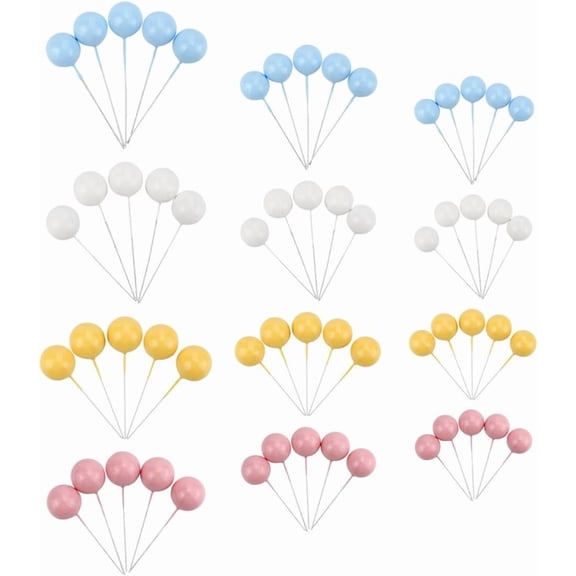 60pcs Plastic Birthday Cake Topper Ball Decorations for Parties and Events