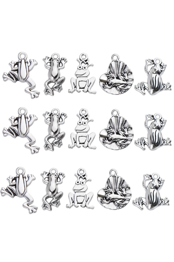 60pcs Plated Frog Charms Pendants Alloy Animal Pendant Charms Craft Supplies for DIY Earrings Necklace Bracelet Jewelry Making, 5 Styles, Antique Silver