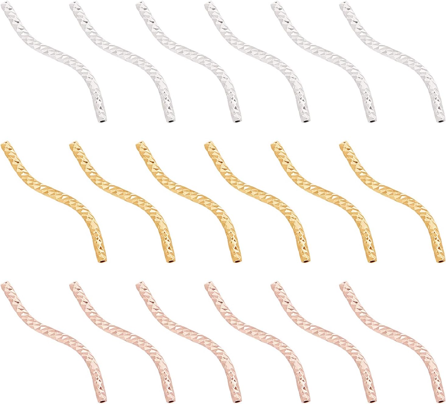 60pcs Rack Plating Brass Tube Beads Curved Smooth Brass Spacer Beads
